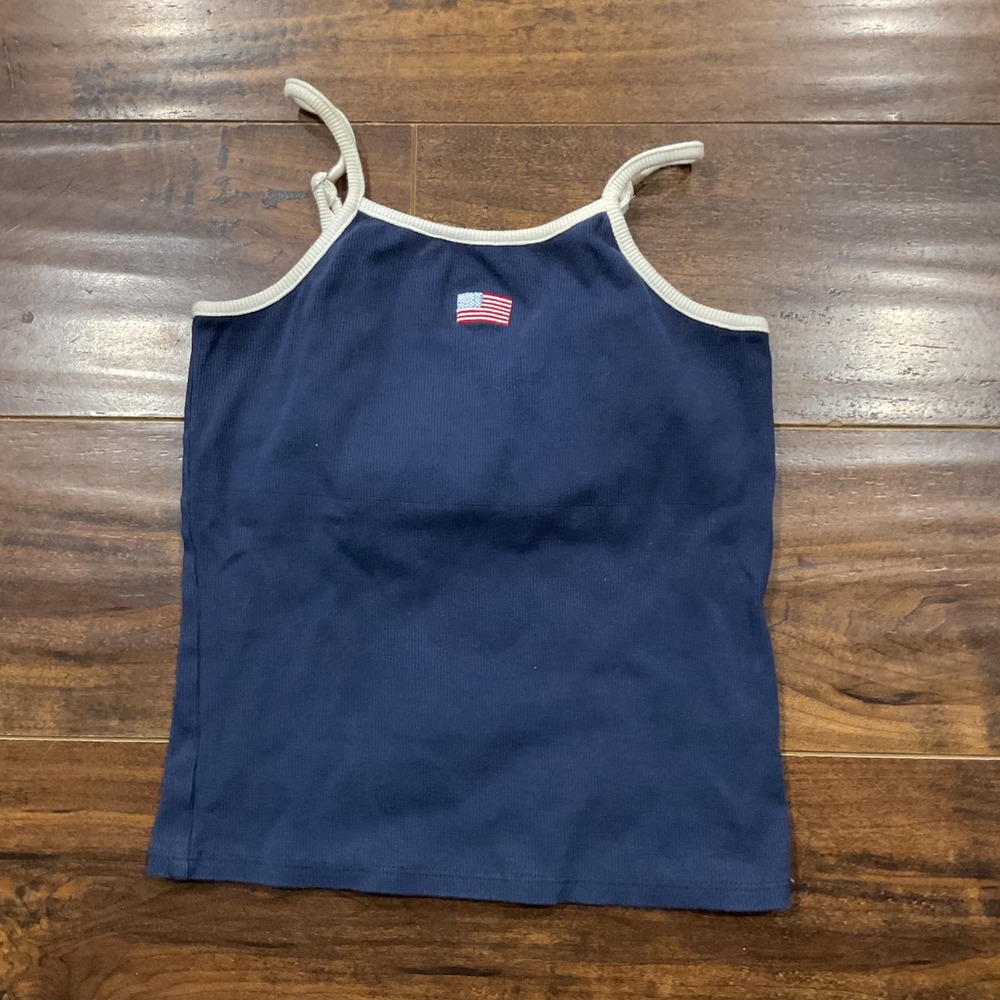 Art Class Girls Navy Blue Ribbed Cami Tank Top American Flag Patch L 10/12